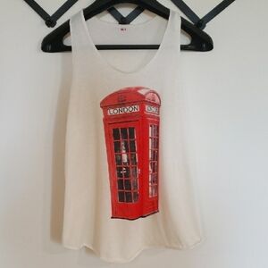 White Sleeveless Top with Red London Phone Booth Print